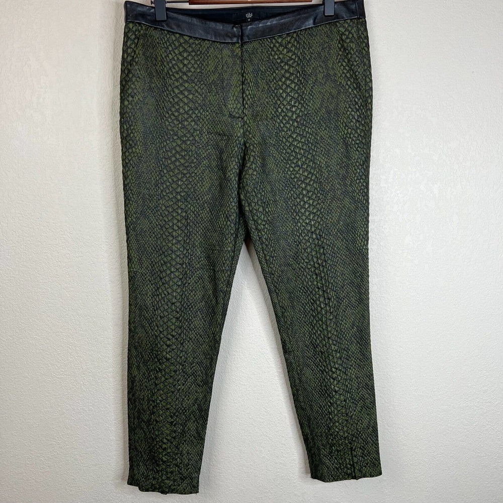 Tibi New York Womens Snake Print Skinny Ankle Pants 6 Mid-Rise Green